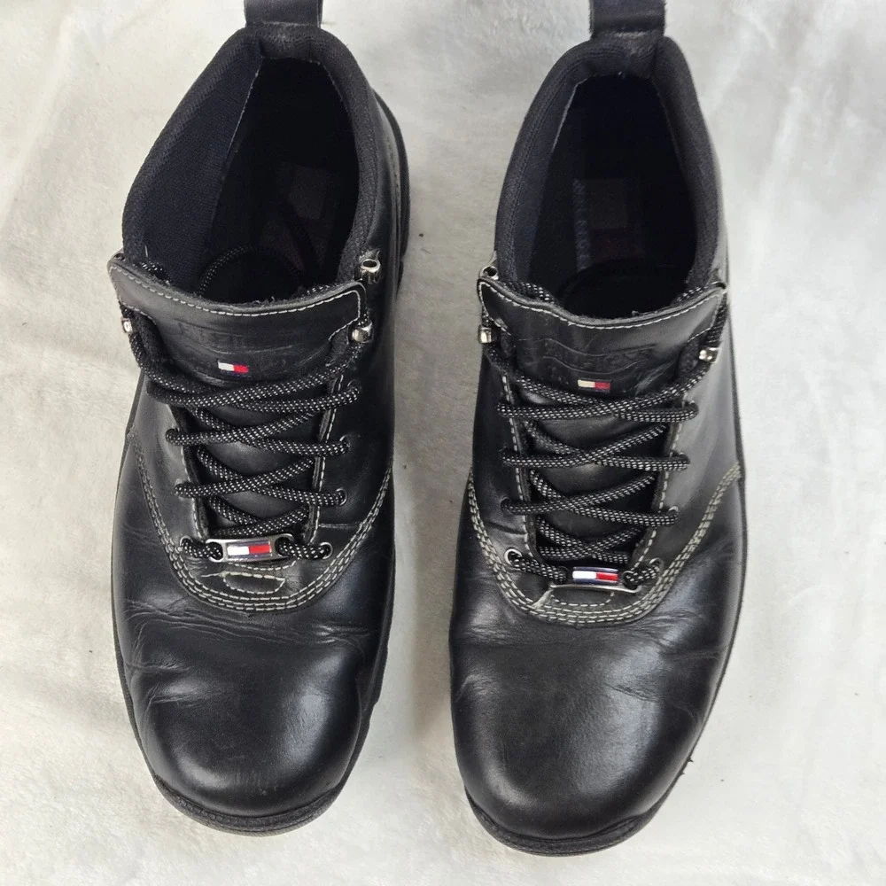 Vintage Tommy Hilfiger Men's Black Leather Mid Top Hiking Boots M14684 Size 10M